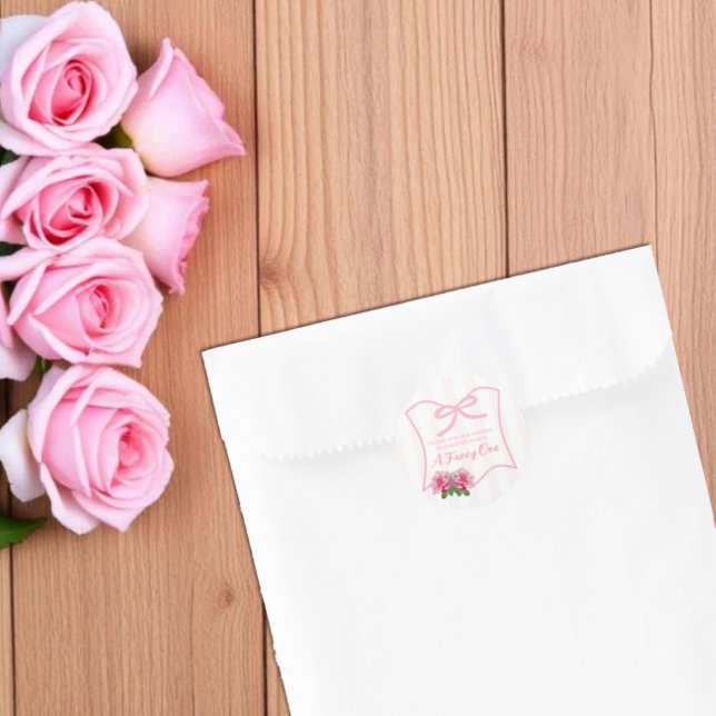 Fancy One Bow Floral 1st Birthday Classic Round Sticker (Creator Uploaded)