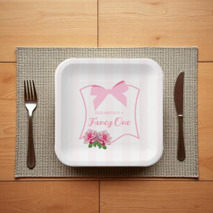 Fancy One Bow Floral 1st Birthday Paper Plate