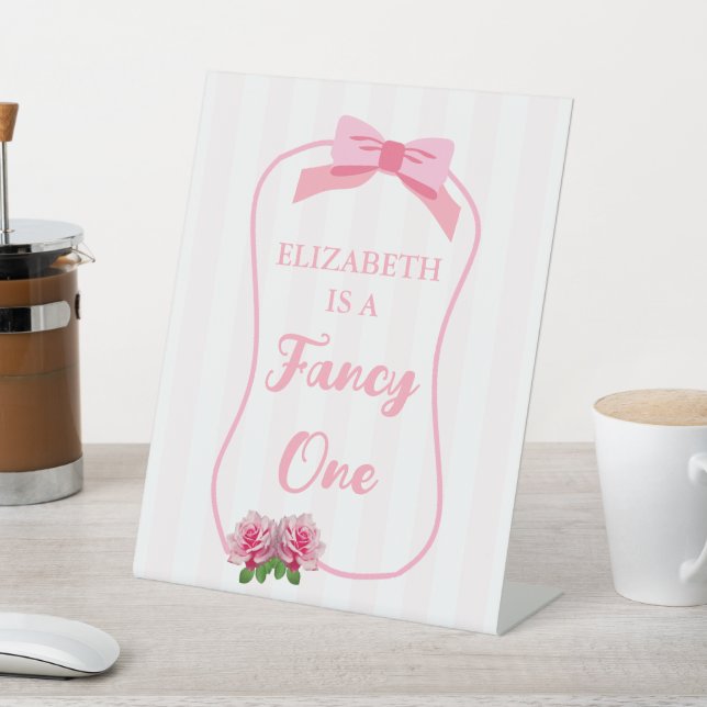 Fancy One Bow Floral 1st Birthday Pedestal Sign (In SItu)