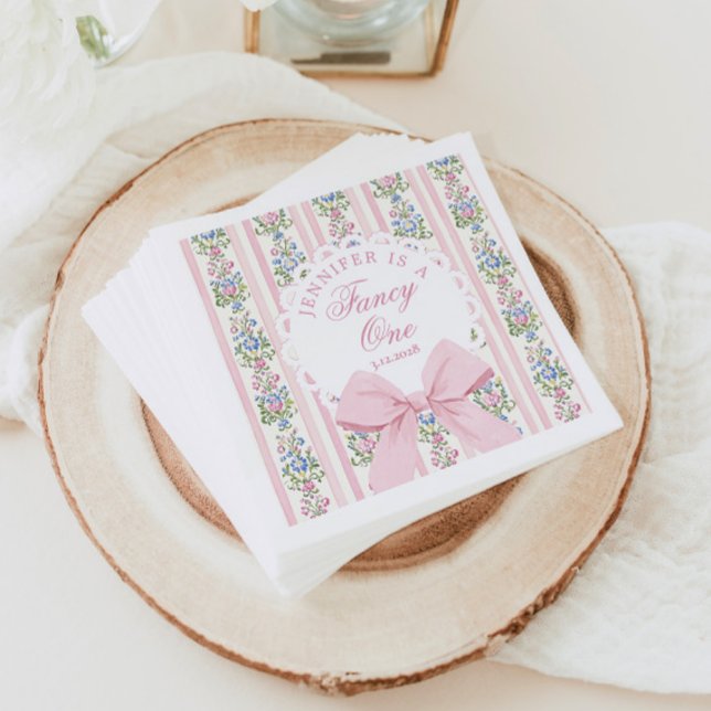 Fancy One Coquette Bow 1st Birthday Napkin (Creator Uploaded)