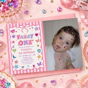 Fancy One Whimsical Gemstone Jewel 1st Birthday Invitation