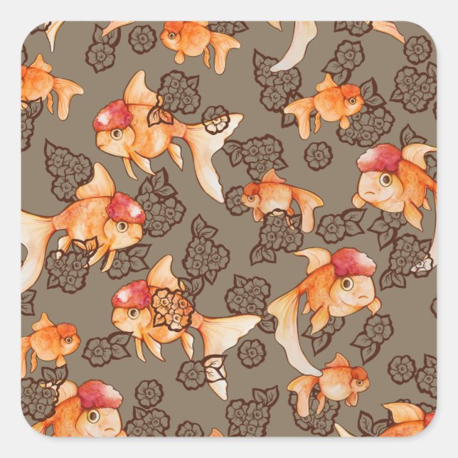 Fancy Oranda Goldfish  Square Sticker (Front)