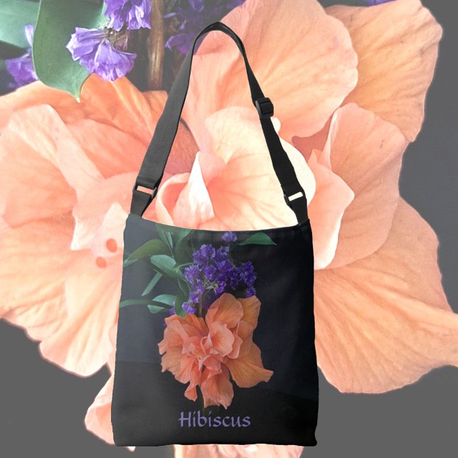 Fancy Orange Hibiscus Blossom Black Personalised Crossbody Bag (Creator Uploaded)