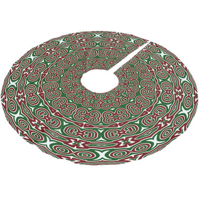 Fancy Ornate Maximalist Groovy Christmas Mandala Brushed Polyester Tree Skirt (Angled)