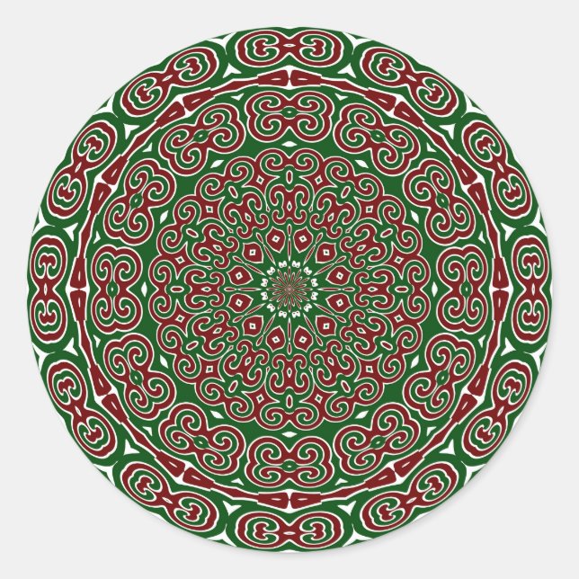 Fancy Ornate Maximalist Groovy Christmas Mandala Classic Round Sticker (Front)