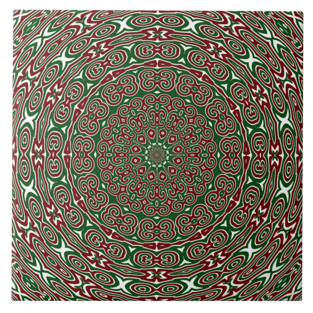 Fancy Ornate Maximalist Groovy Christmas Mandala Tile (Front)
