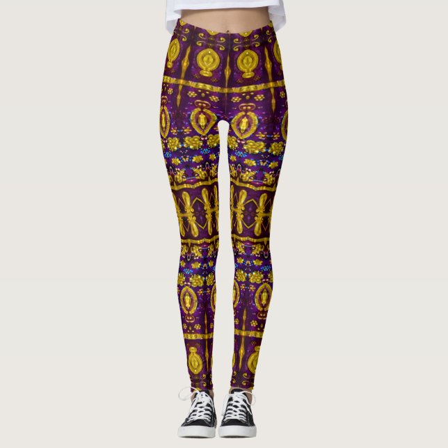 Fancy Ornate Pattern Mosaic Print Leggings (Front)