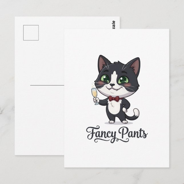 Fancy Pants Tuxedo Cat Cheers Postcard (Front/Back)