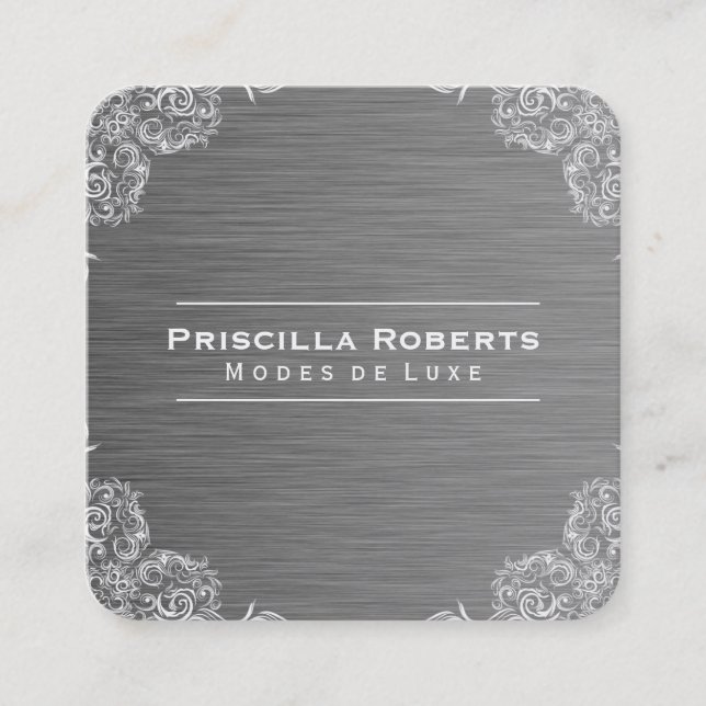 Fancy Pattern | Metallic Steel Background Square Business Card (Front)