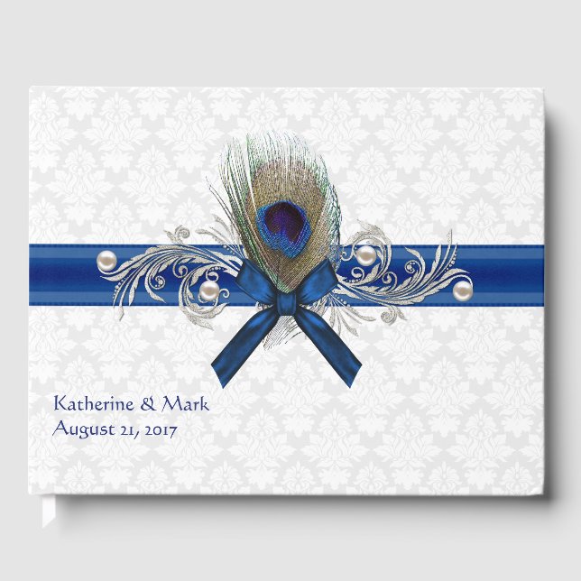 Fancy Peacock Feather Wedding Guest Book (Front)