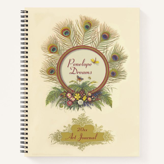 Fancy Peacock Feathers Flora and Fauna Art Journal (Front)