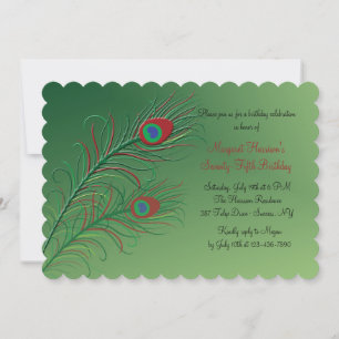Fancy Peacock Feathers Green Invitation