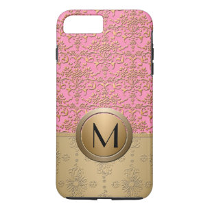 Fancy Pink and Gold Monogram Damask Pattern Case-Mate iPhone Case