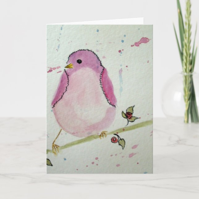 Fancy Pink Bird Blank Greeting Card (Front)