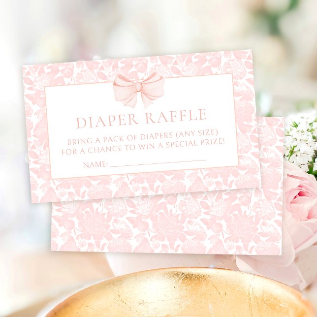 Fancy pink bow baby girl shower diaper raffle enclosure card (Creator Uploaded)