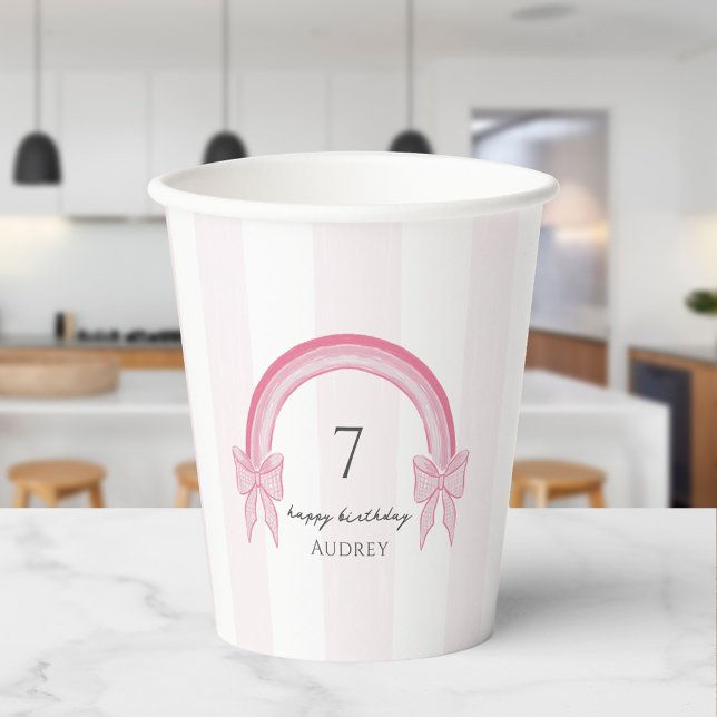 Fancy Pink Bow Rainbow Coquette Birthday Paper Cups (Creator Uploaded)