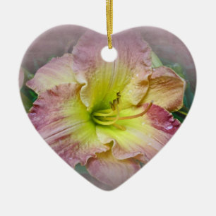 Fancy Pink Daylily Blossom Ceramic Tree Decoration