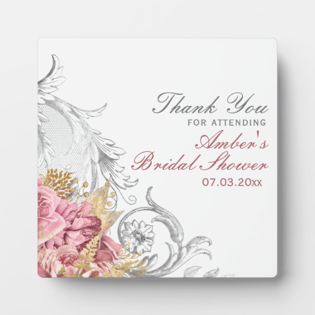 Fancy Pink Floral Bridal Shower Plaque (Front)