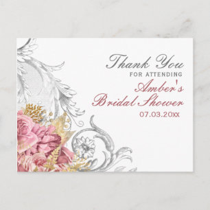 Fancy Pink Floral Bridal Shower Postcard