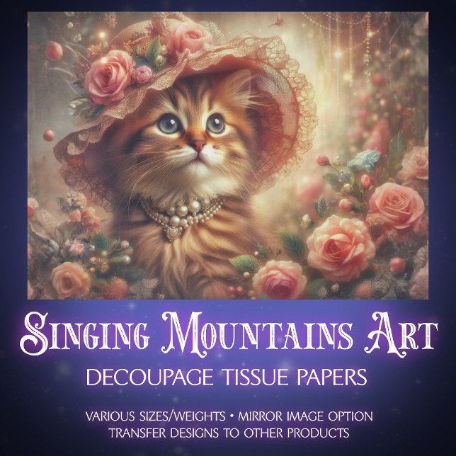 Fancy Pink Floral Shabby Chic Cat Decoupage  Tissue Paper (Creator Uploaded)