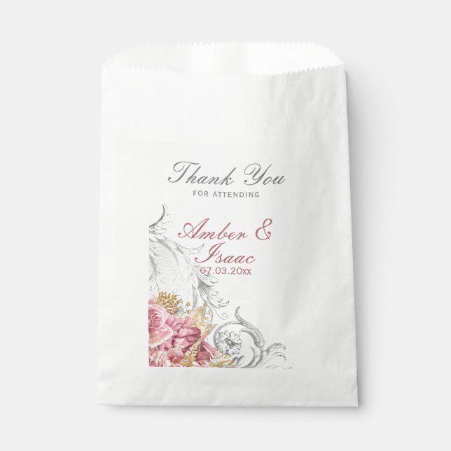 Fancy Pink Floral Wedding Thank You Favour Bags (Front)