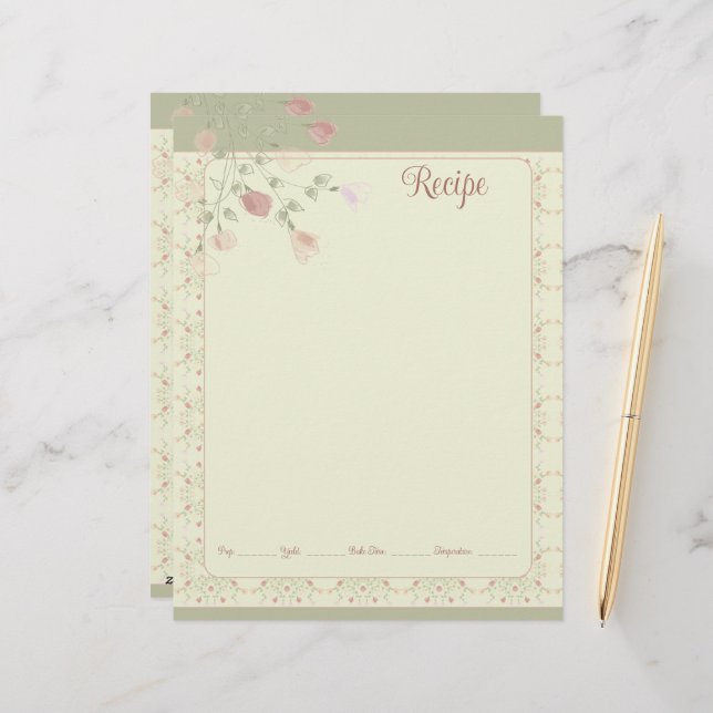 Fancy Pink Floral With Green Custom Letterhead (Front/Back In Situ)