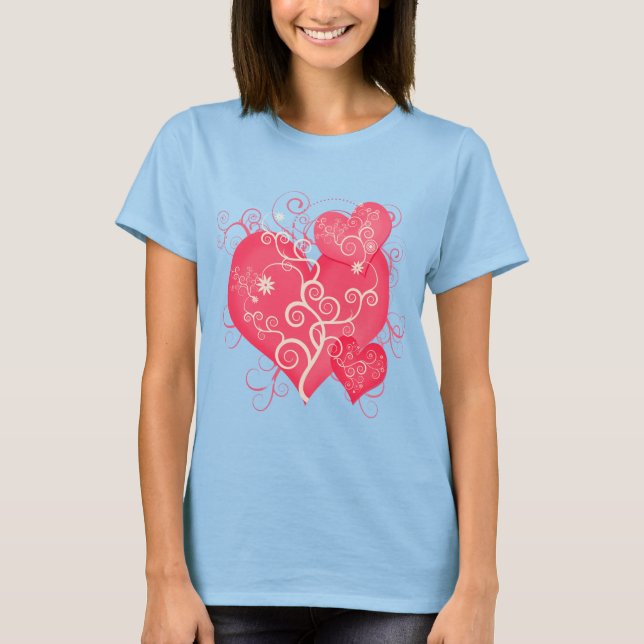 Fancy Pink Girly Hearts Abstract Art T-Shirt (Front)