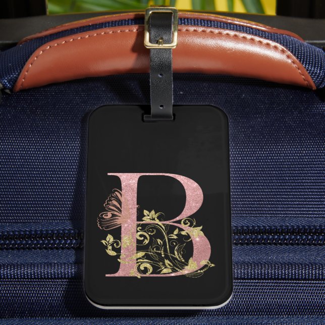 Fancy Pink Glitter Letter B  Luggage Tag (Front Insitu 2)