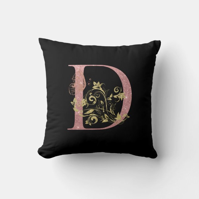 Fancy Pink Glitter Letter D  Cushion (Front)