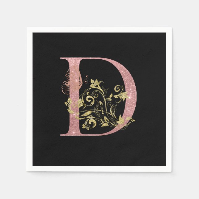Fancy Pink Glitter Letter D  Napkin (Front)