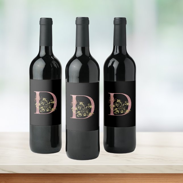 Fancy Pink Glitter Letter D  Wine Label (Creator Uploaded)
