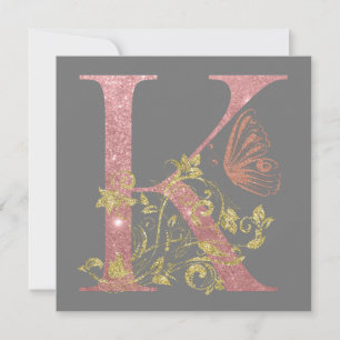 Fancy Pink Glitter Letter K   Card