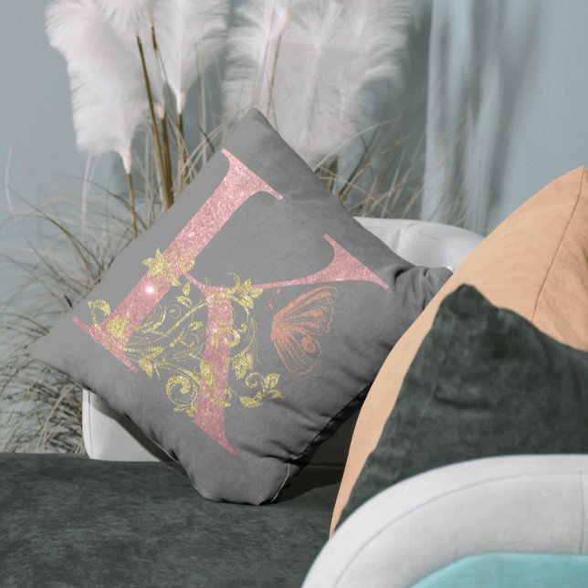 Fancy Pink Glitter Letter K Cushion (Creator Uploaded)