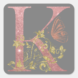 Fancy Pink Glitter Letter K  Square Sticker