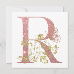 Fancy Pink Glitter Letter R Square Flat Card