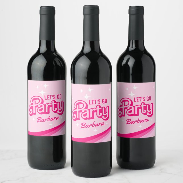 Fancy Pink Glitter Party Custom Name Wine Label (Bottles)