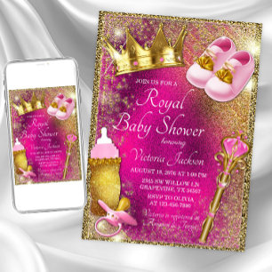 Fancy Pink Gold Princess Baby Shower Invitation