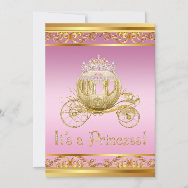 Fancy Pink Gold Princess Baby Shower Invitations (Front)