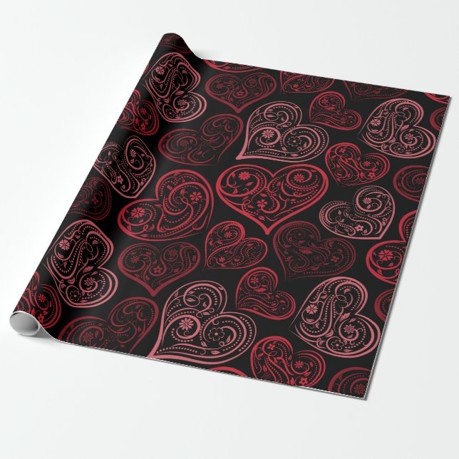 Fancy Pink Hearts Valentine Wrapping Paper (Unrolled)