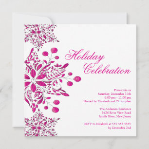 Fancy Pink Jewel Snowflakes Holiday Party Invitation