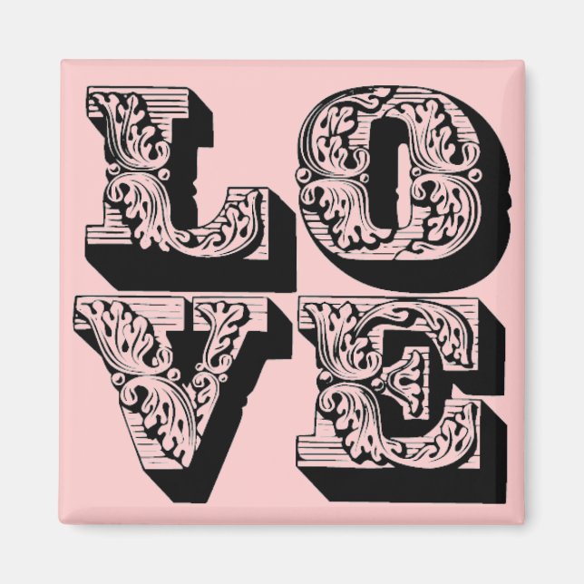 Fancy Pink Love Square Magnet (Front)