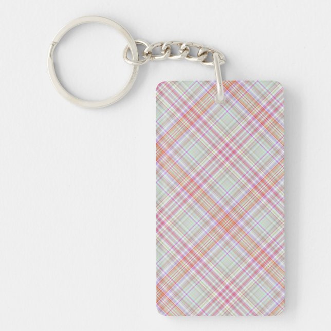 Fancy Pink 'n Green Geometric Plaid Key Ring (Front)