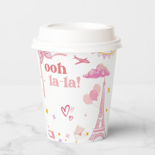 Fancy Pink Paris Birthday Paper Cups Eiffel Tower  (Front)