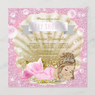 Fancy Pink Pearl Mermaid Baby Shower Invitation