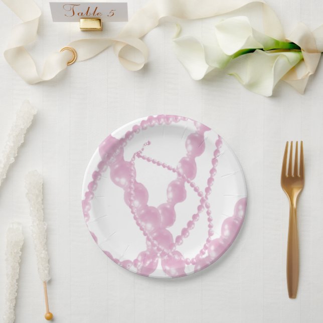 Fancy Pink Pearls Paper Plates (Wedding)