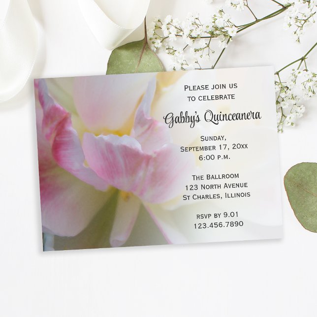 Fancy Pink Tulip Quinceanera Invitation (Creator Uploaded)
