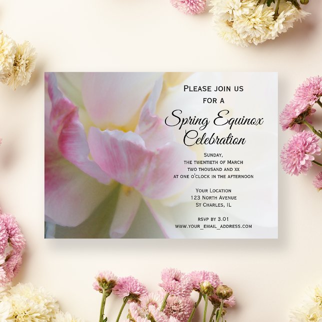Fancy Pink White Tulip Spring Equinox Celebration Invitation (Creator Uploaded)