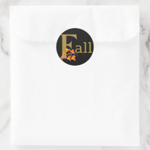 Fancy Plaid Fall Word Art Classic Round Sticker