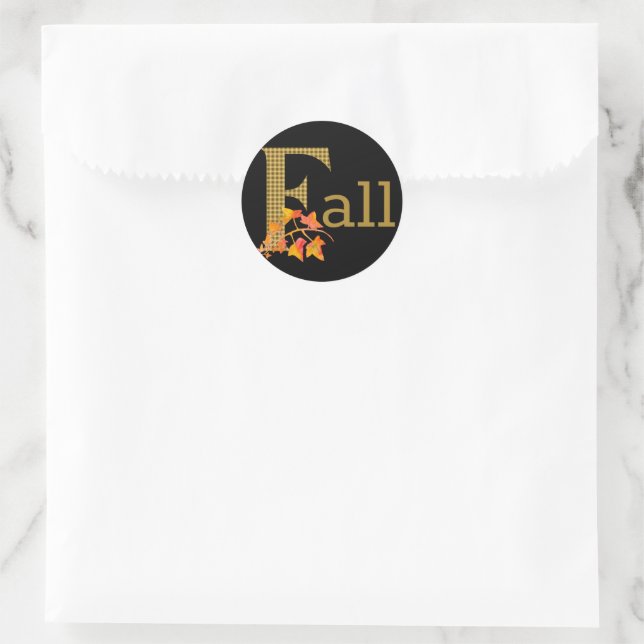 Fancy Plaid Fall Word Art   Classic Round Sticker (Bag)