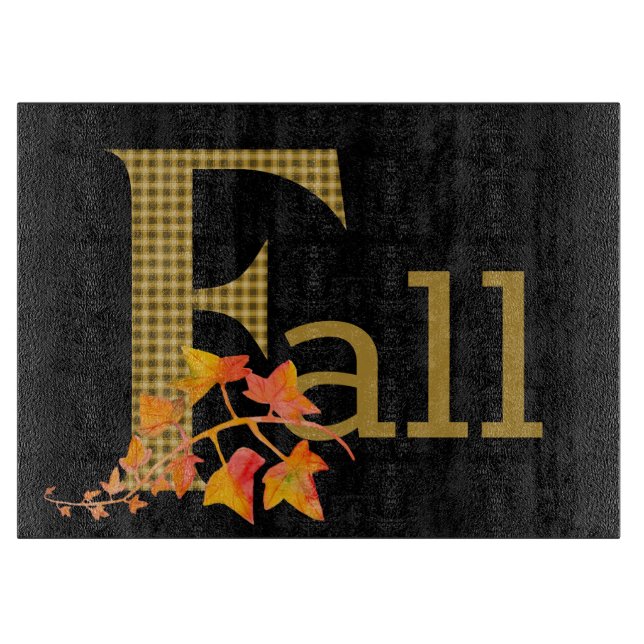 Fancy Plaid Fall Word Art  Cutting Board (Front)